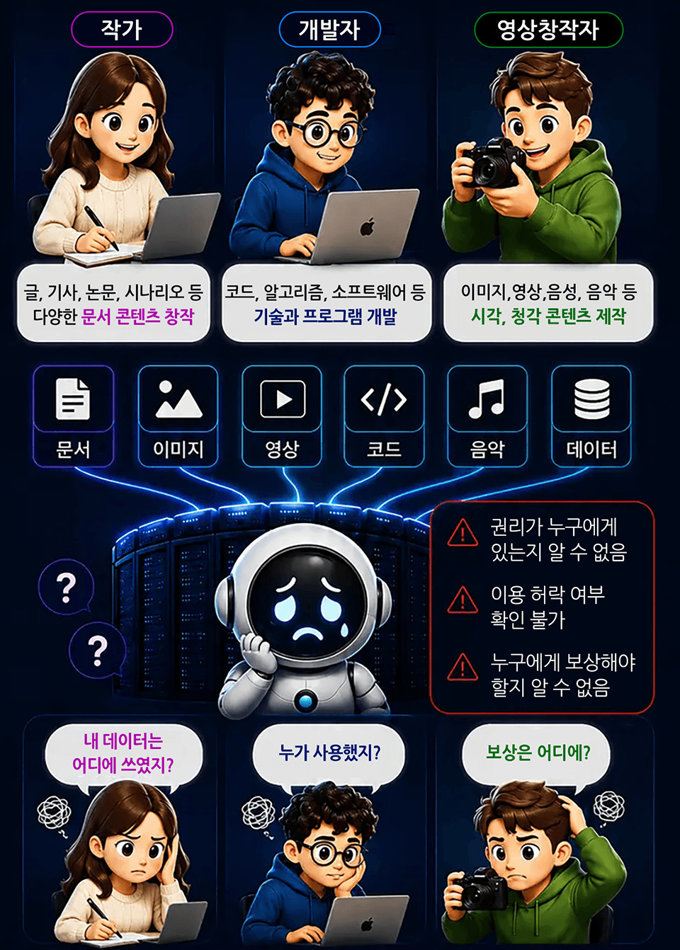AI는 왜 데이터 생산자에게 정당한 보상을 하지 못할까 — 데이터·콘텐츠·행동 기록을 AI 학습 원천으로 활용하면서 보상은 불분명한 구조